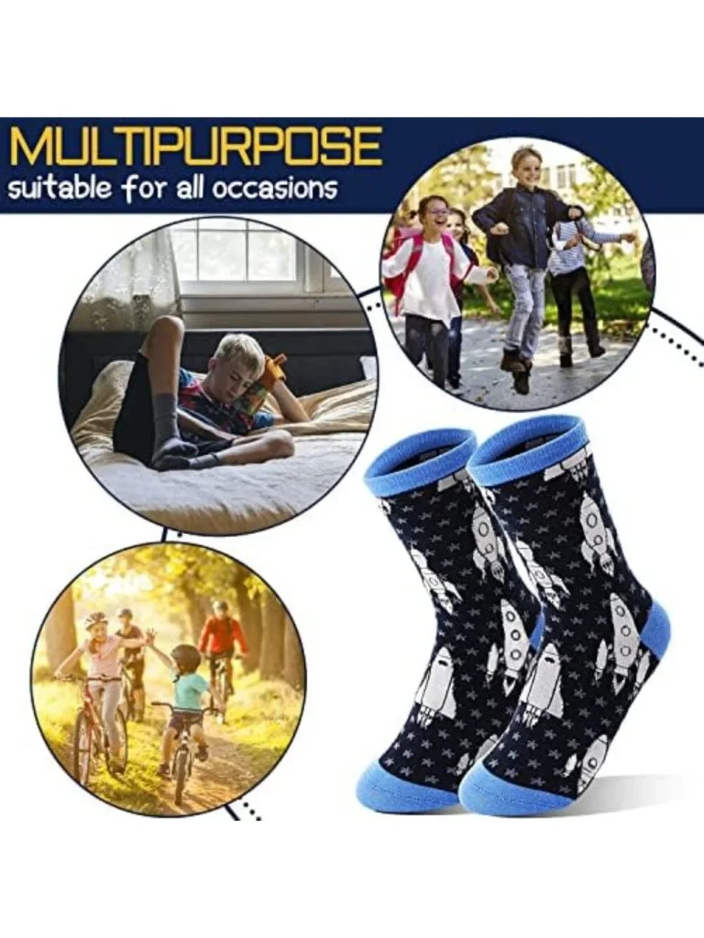 6 Pairs Fun Crazy Novelty Crew Socks for Boys - Colorful Cotton Kids' Socks